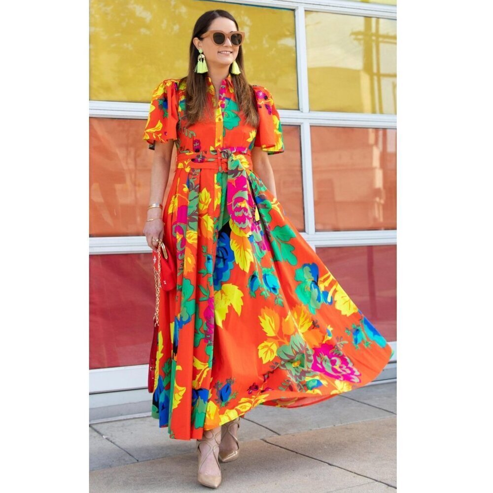 Christopher John Rogers X Target Floral Maxi Shirt Dress 4 Puff Sleeves - Picture 8 of 12